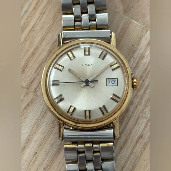 Timex Mercury Rare Vintage Watch Mechanical Winding Gold Case Stretch Bracelet